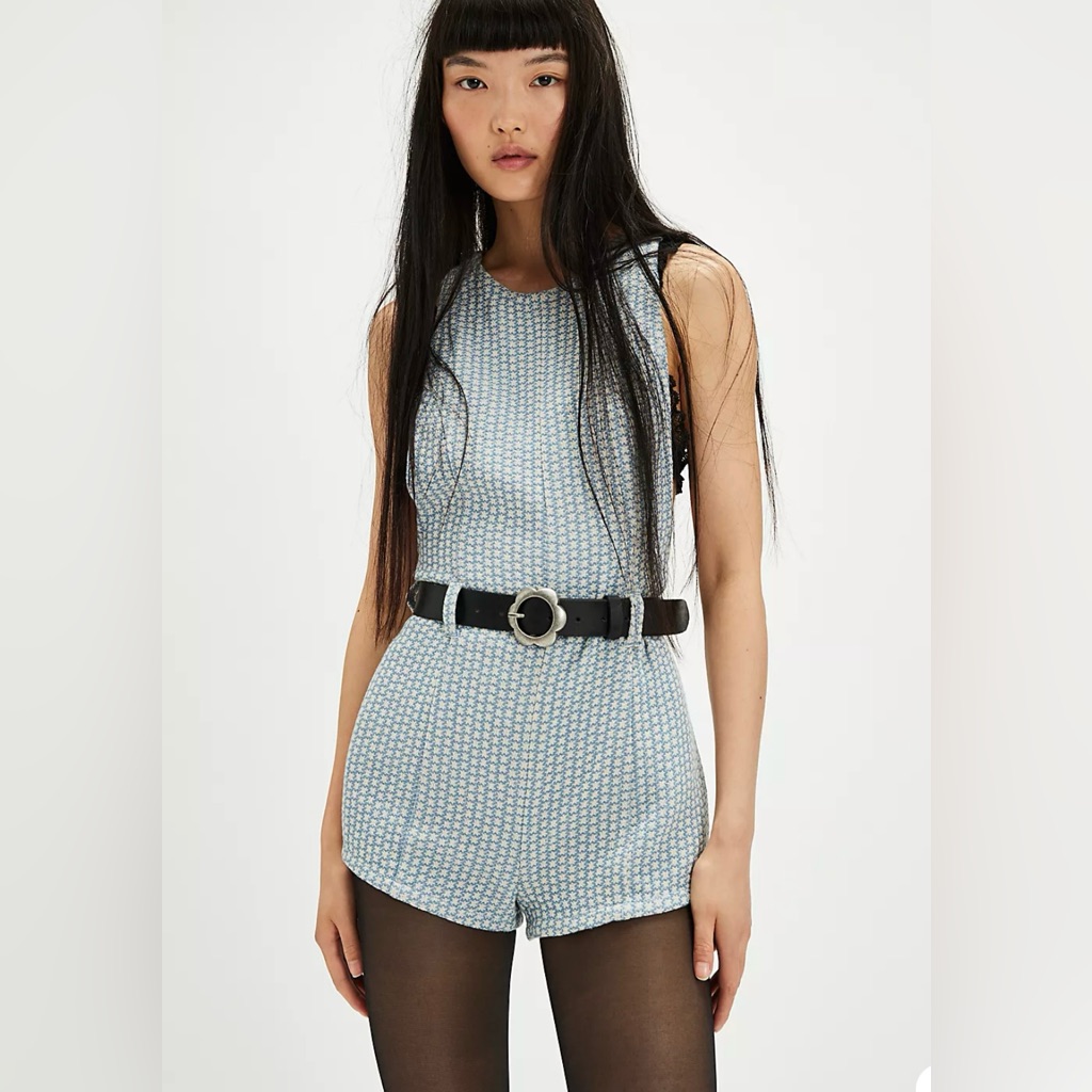 Free People Mod Mini Retro Romper Nwot Size 12 Blue Combo